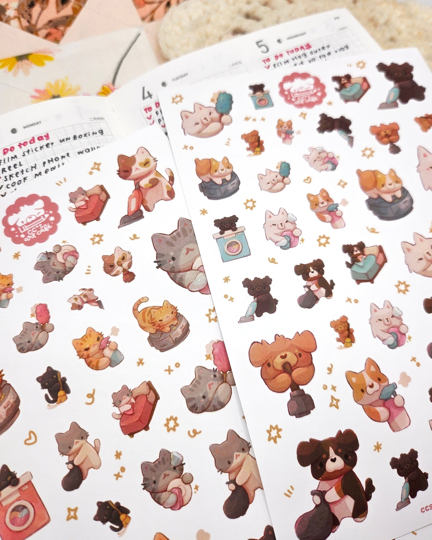 Cleaning Kitty Vinyl Sticker Sheet