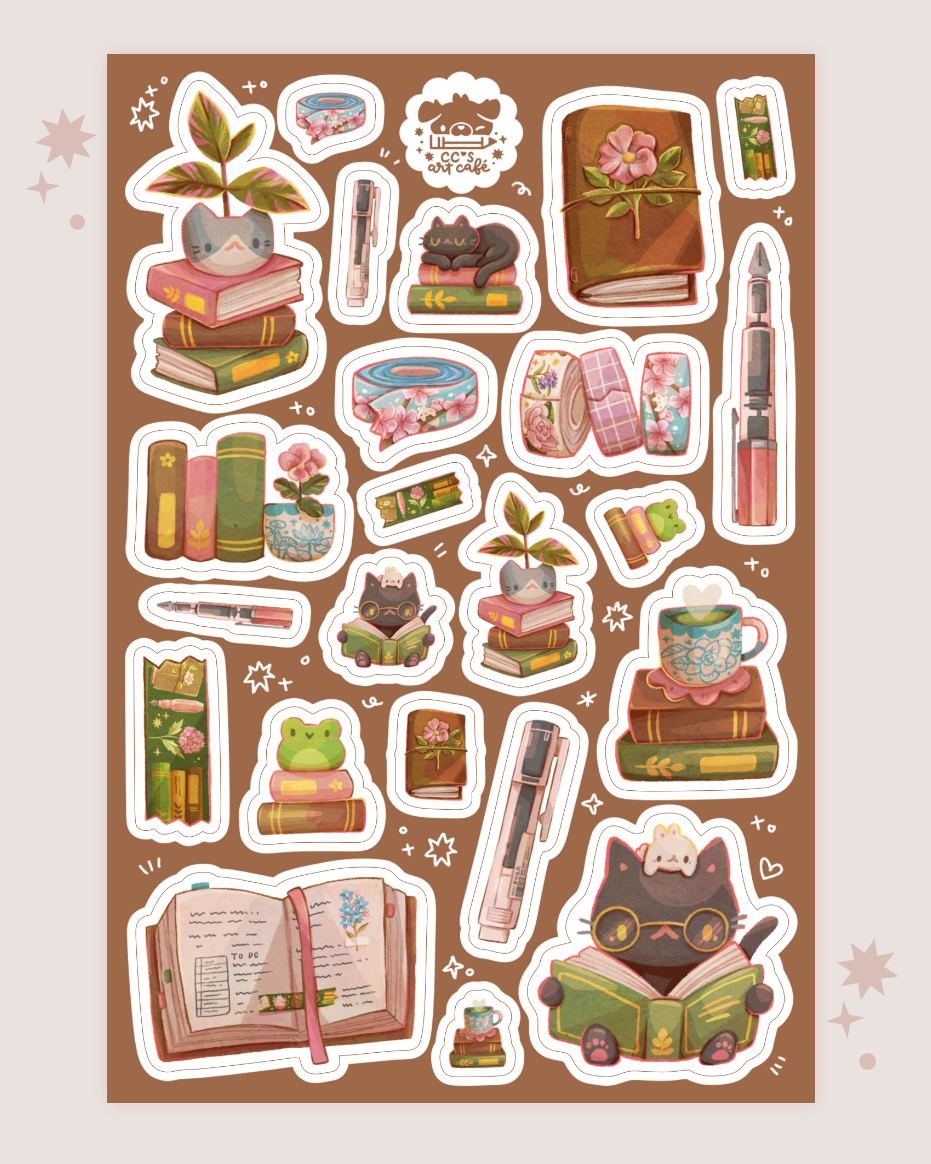 Books and Stationery Vinyl Sticker Sheet