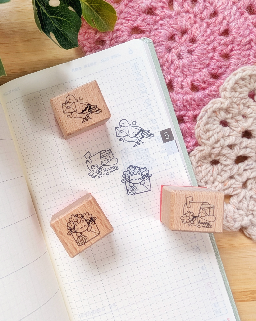 Happy Kitty Mail Small Wood Stamp