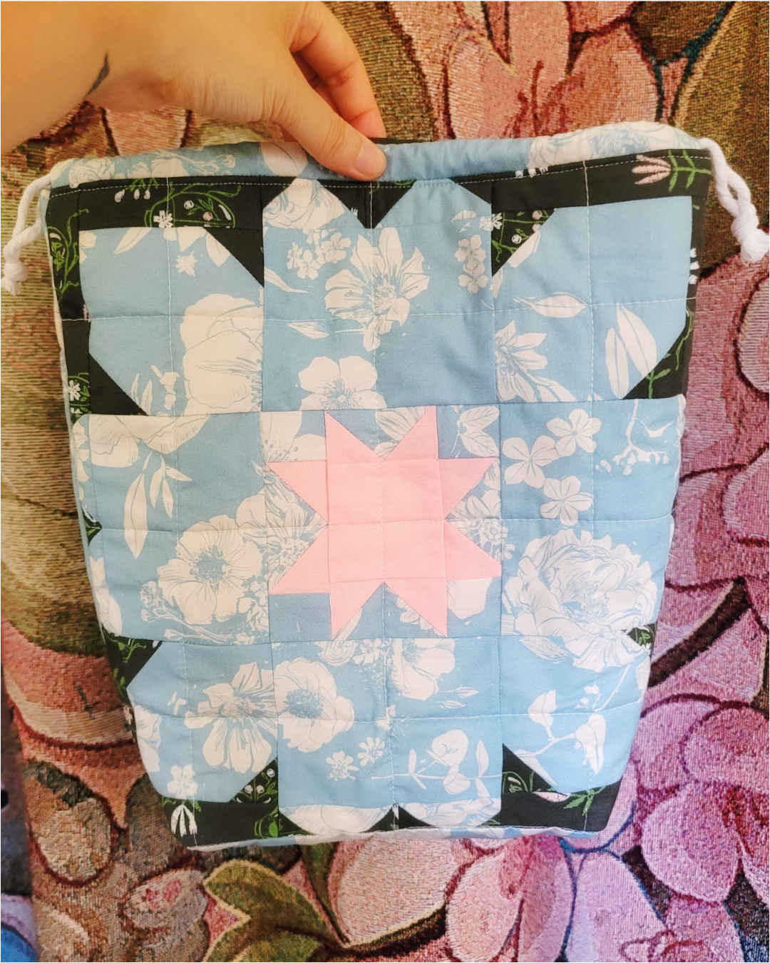 Blue Blossom Handmade Imperfect Patchwork Project Pouch