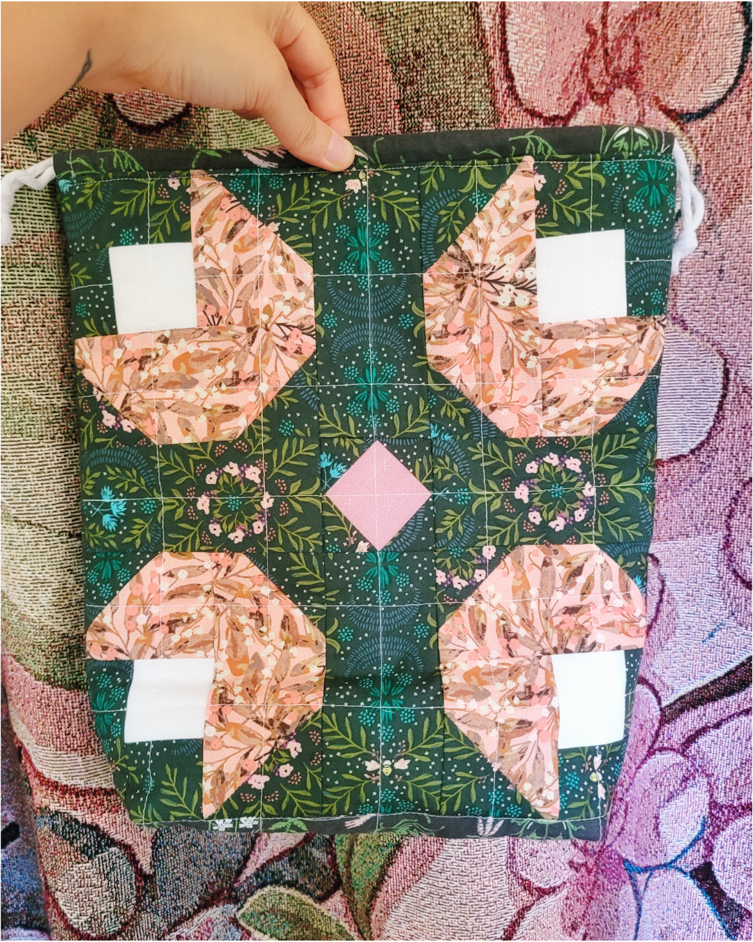 Pink Tulips Handmade Imperfect Patchwork Project Pouch