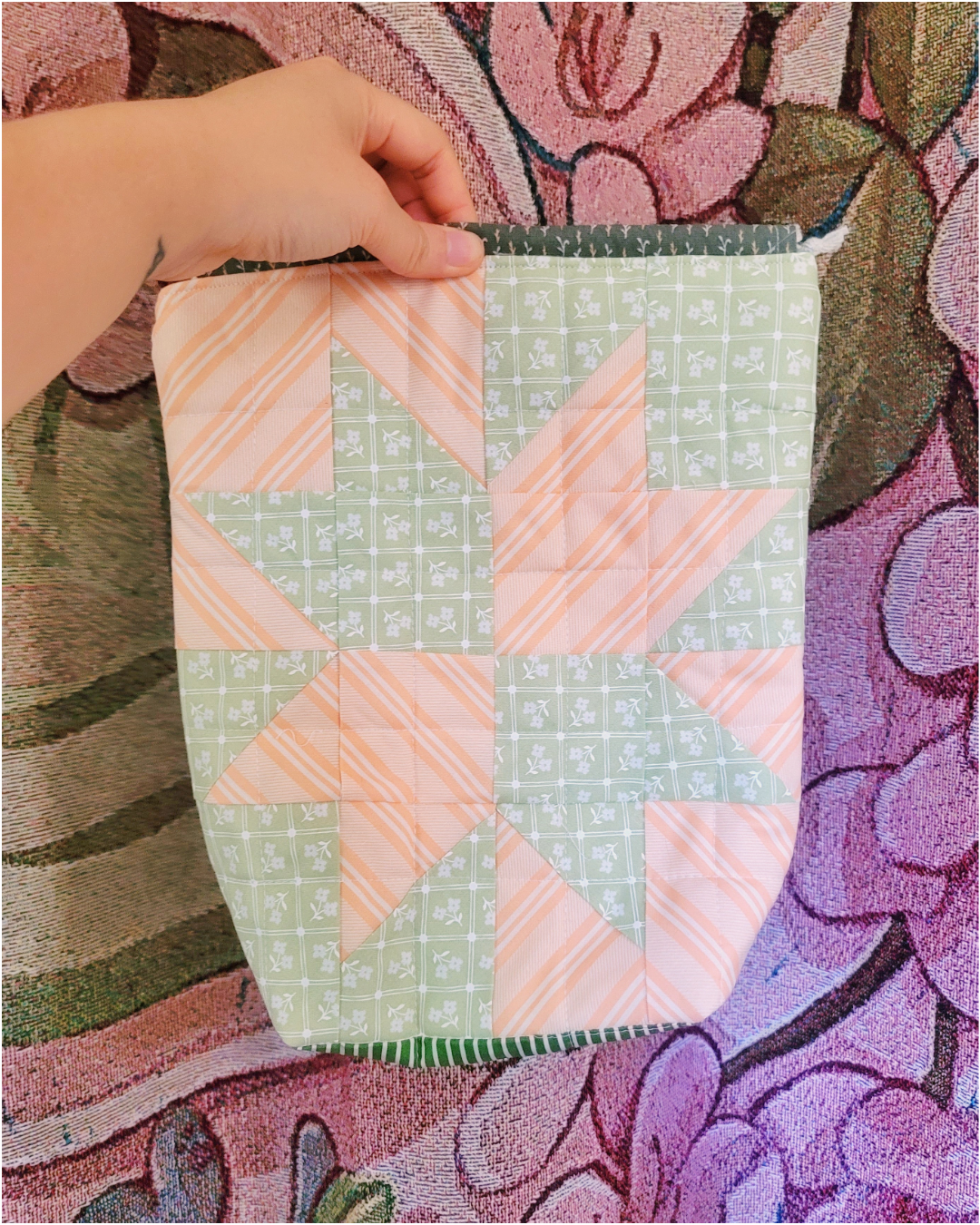 Floral Star Handmade Imperfect Patchwork Project Pouch