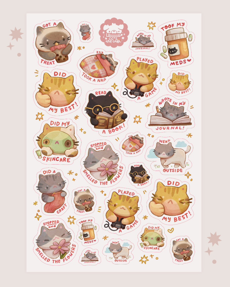 Self Care Kitties Vinyl Clear Sticker Sheet