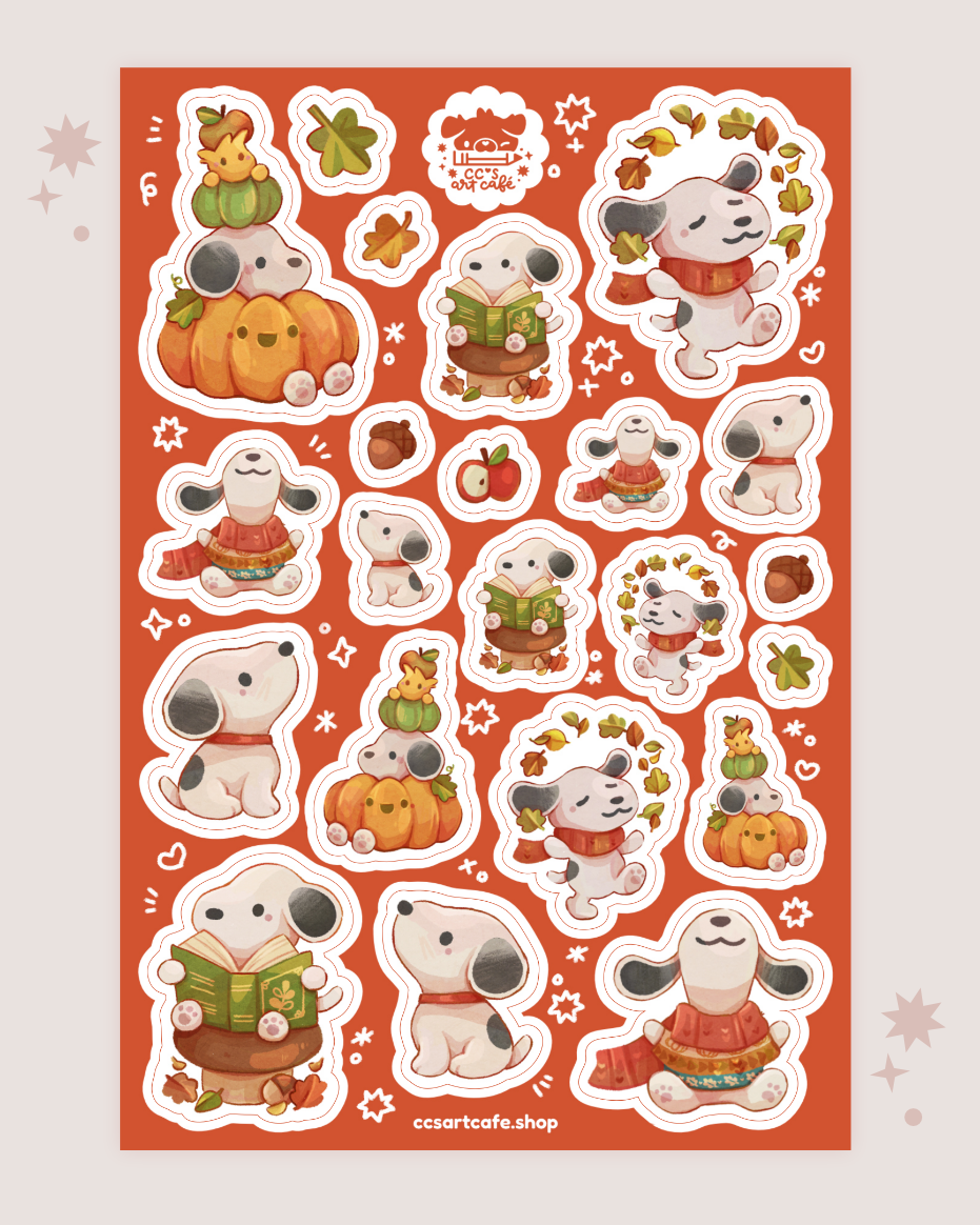 Autumn Puppy Vinyl Sticker Sheet