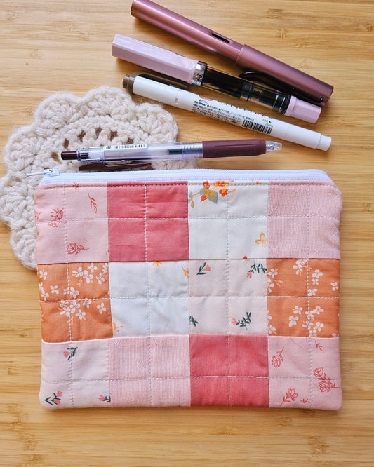 Pink Squares Handmade Perfectly Imperfect Patchwork Quilt Pouch