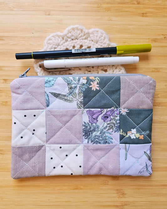 Lavender Squares Handmade Perfectly Imperfect Patchwork Quilt Pouch