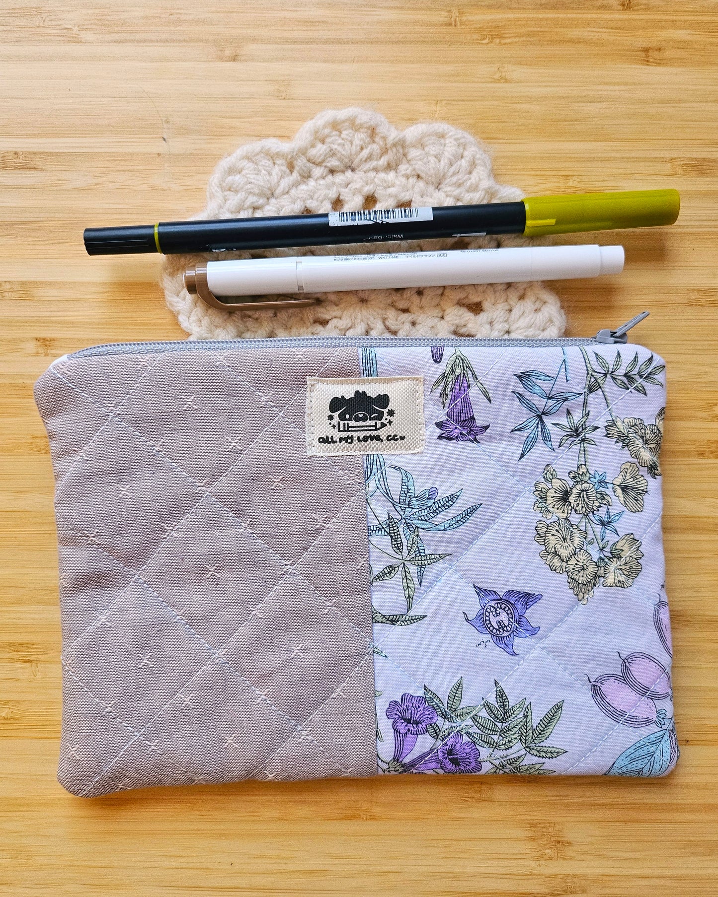 Lavender Squares Handmade Perfectly Imperfect Patchwork Quilt Pouch