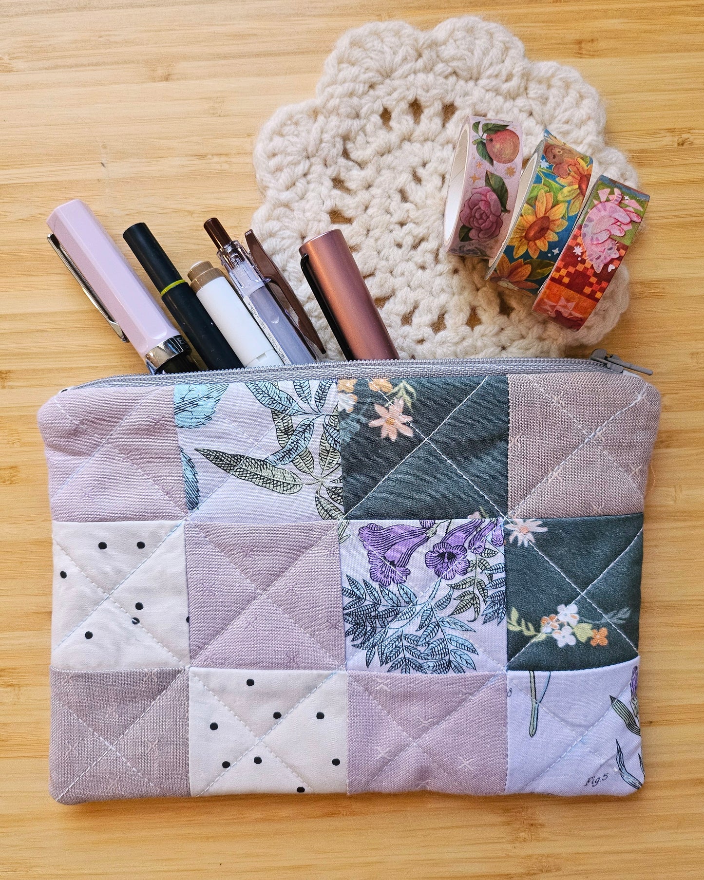 Lavender Squares Handmade Perfectly Imperfect Patchwork Quilt Pouch