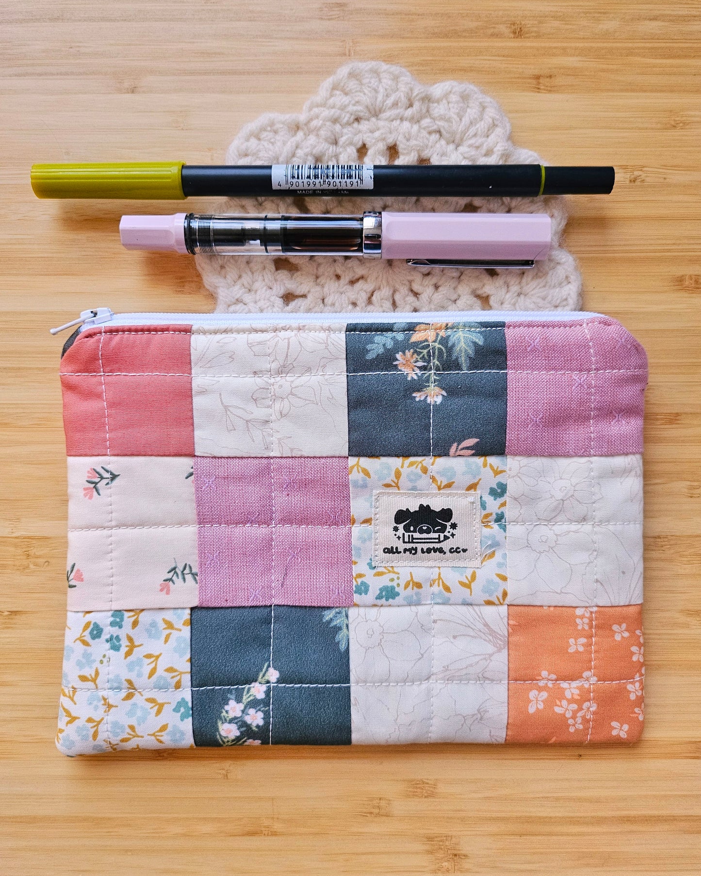 Colorful Squares Handmade Perfectly Imperfect Patchwork Quilt Pouch