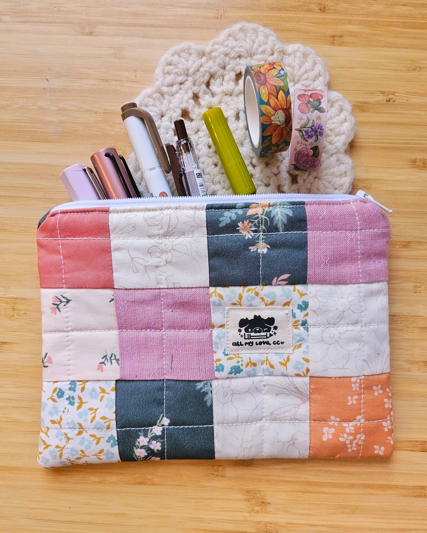 Colorful Squares Handmade Perfectly Imperfect Patchwork Quilt Pouch