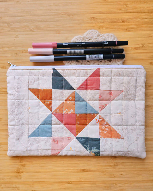 Sawtooth Star Handmade Perfectly Imperfect Patchwork Quilt Pouch