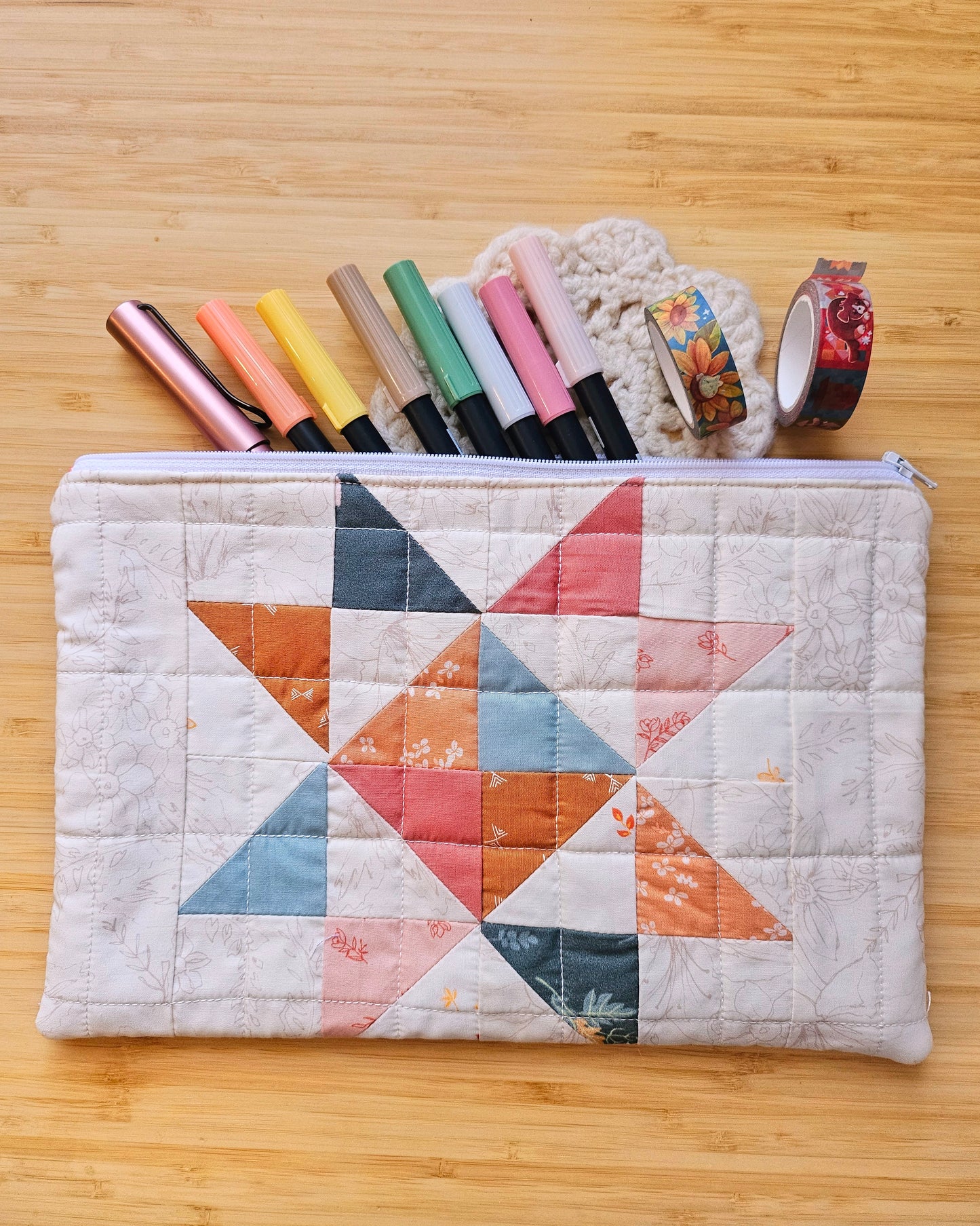 Sawtooth Star Handmade Perfectly Imperfect Patchwork Quilt Pouch