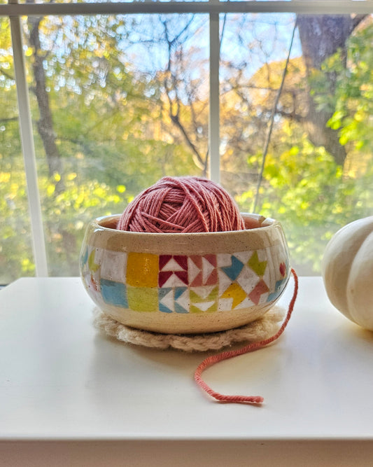 Quilt Blocks Handmade Ceramic Yarn Bowl