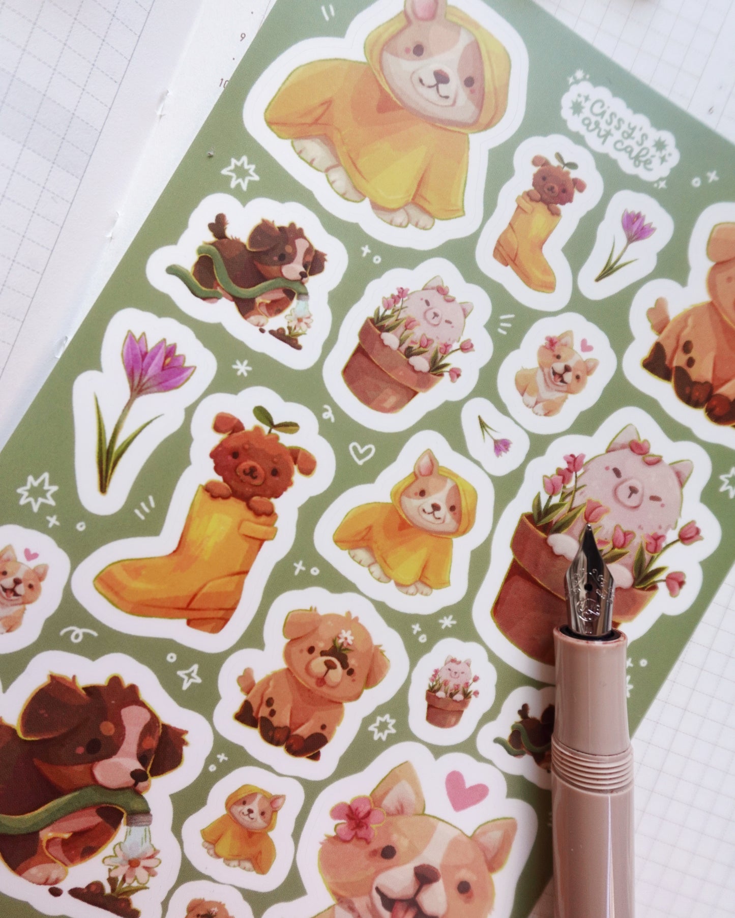 Spring Puppies Vinyl Sticker Sheet