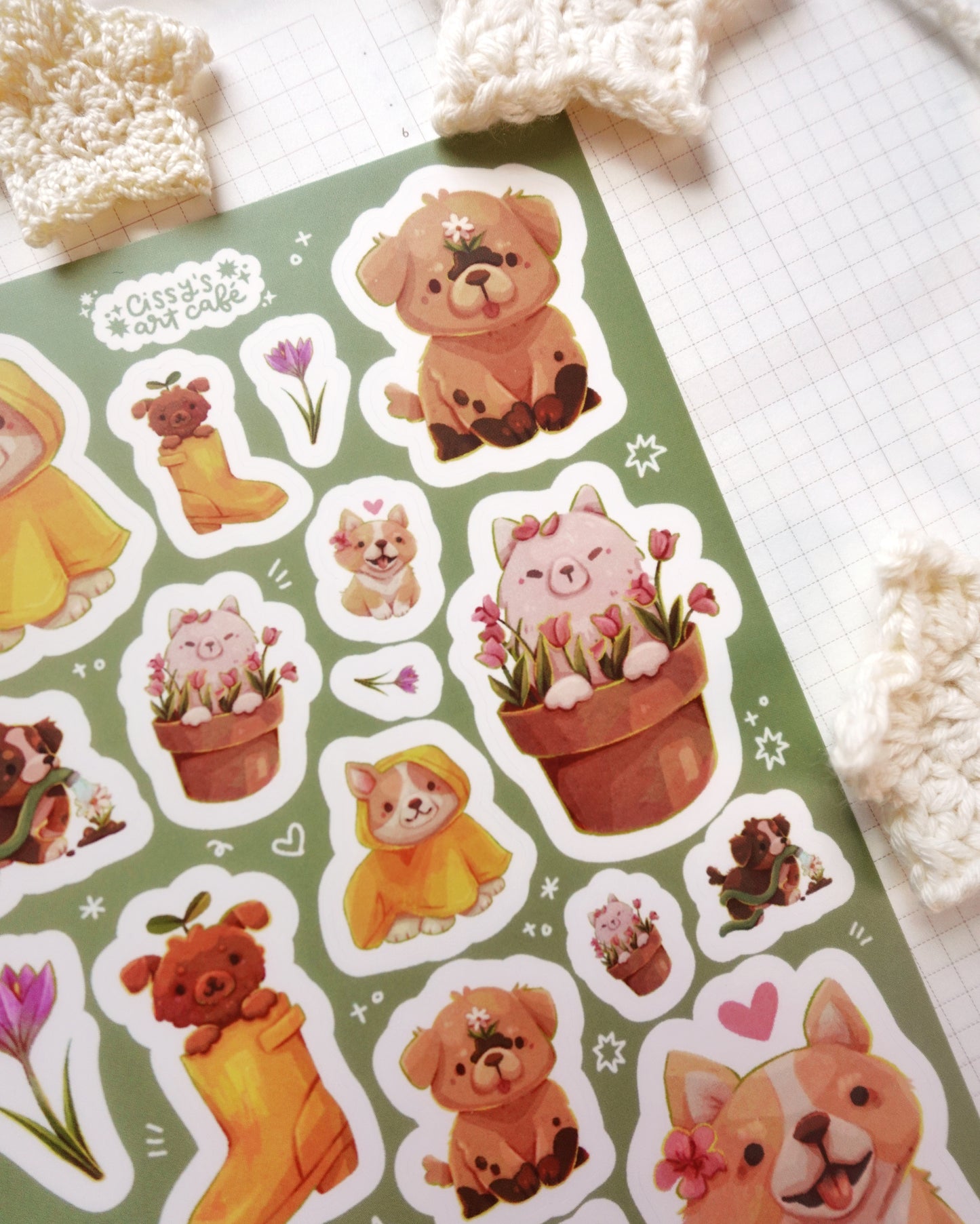 Spring Puppies Vinyl Sticker Sheet