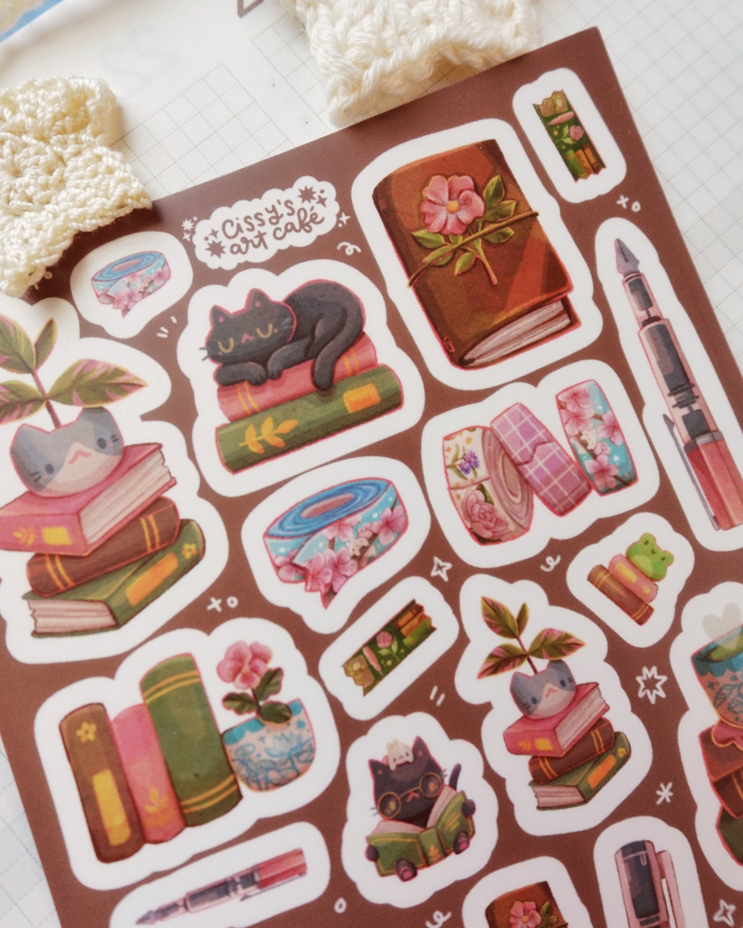 Books and Stationery Vinyl Sticker Sheet