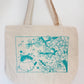 Porcelain Cherry Blossoms Silkscreened Jumbo Canvas Tote Bag with Zipper