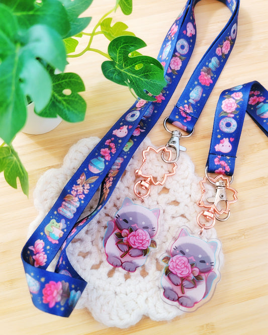 Chinese Porcelain Flowers Lanyard and Charm