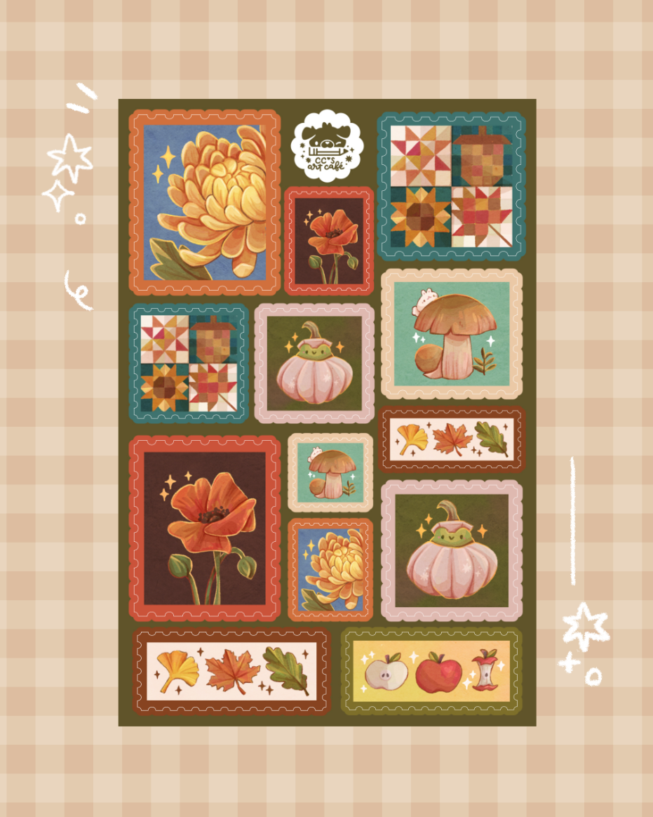 Autumn Stamps Vinyl Sticker Sheet