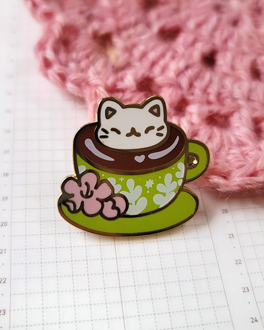 Coffee with Kitty Foam Enamel Pin