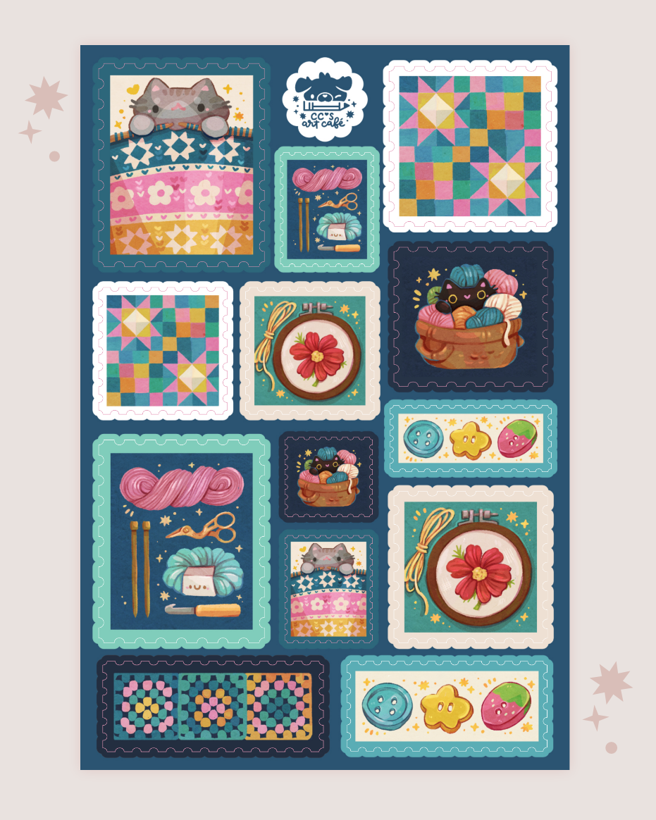 Fiber Art Stamps Vinyl Sticker Sheet