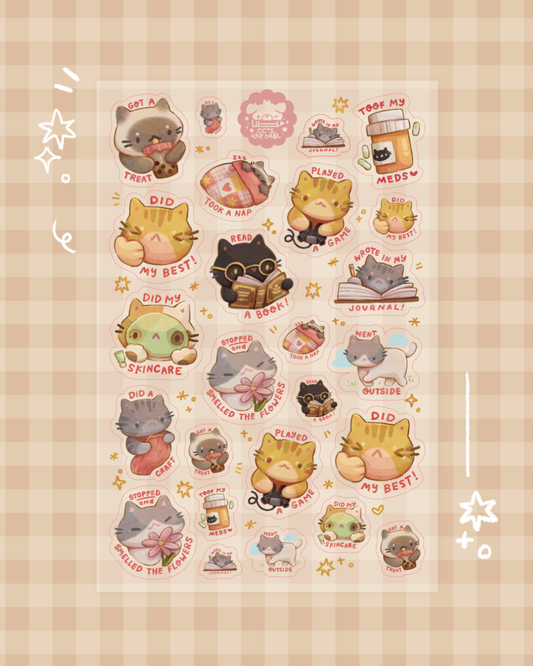 Self Care Kitties Vinyl Clear Sticker Sheet