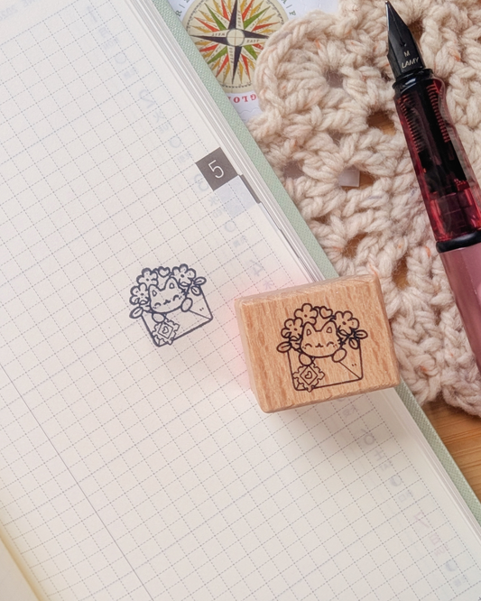 Happy Kitty Mail Small Wood Stamp