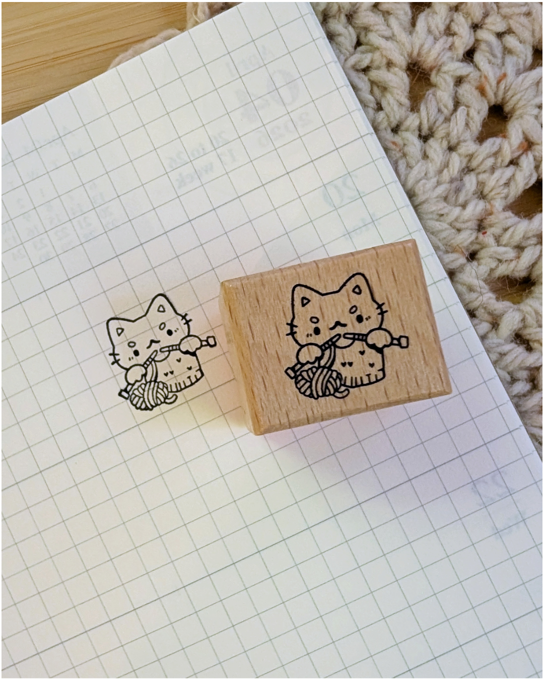 Knitty Kitty Small Wood Stamp