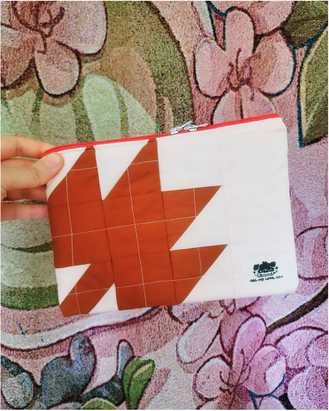 Brown Maple Leaf Handmade Imperfect Patchwork  Zip Pouch