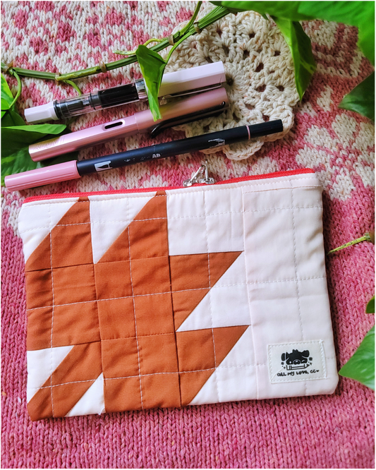 Brown Maple Leaf Handmade Imperfect Patchwork  Zip Pouch
