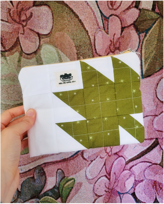 Green Maple Leaf Handmade Imperfect Patchwork  Zip Pouch