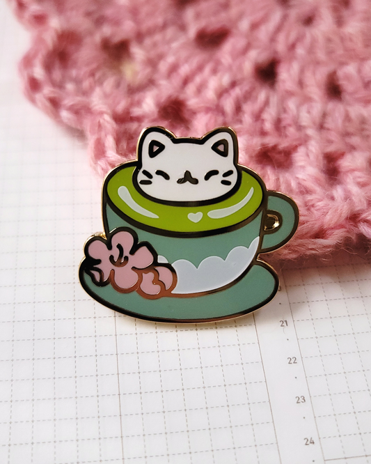 Matcha with Kitty Foam Enamel Pin