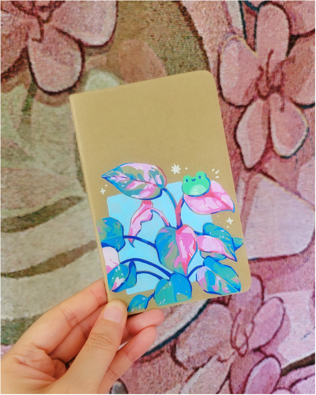 Pink Monstera Handpainted Mini Pocket Notebook