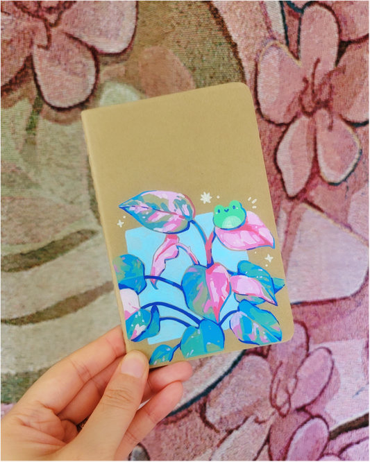 Pink Monstera Handpainted Mini Pocket Notebook