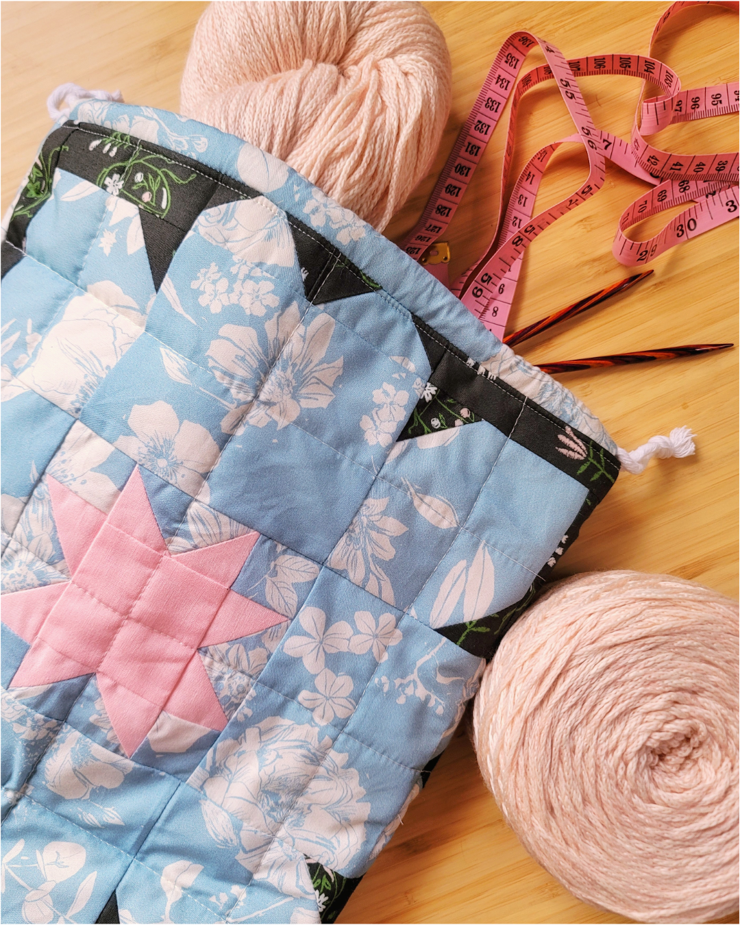 Blue Blossom Handmade Imperfect Patchwork Project Pouch