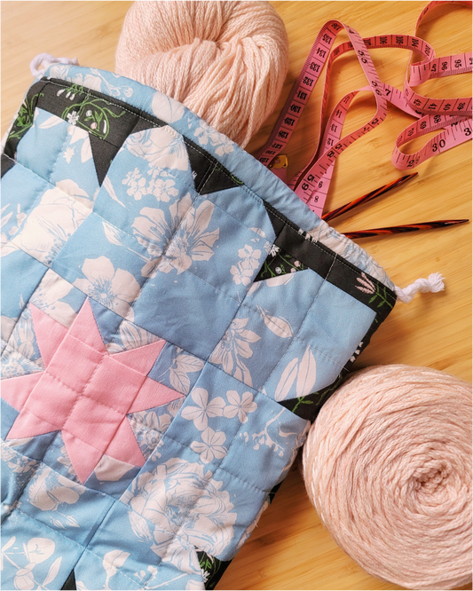 Blue Blossom Handmade Imperfect Patchwork Project Pouch