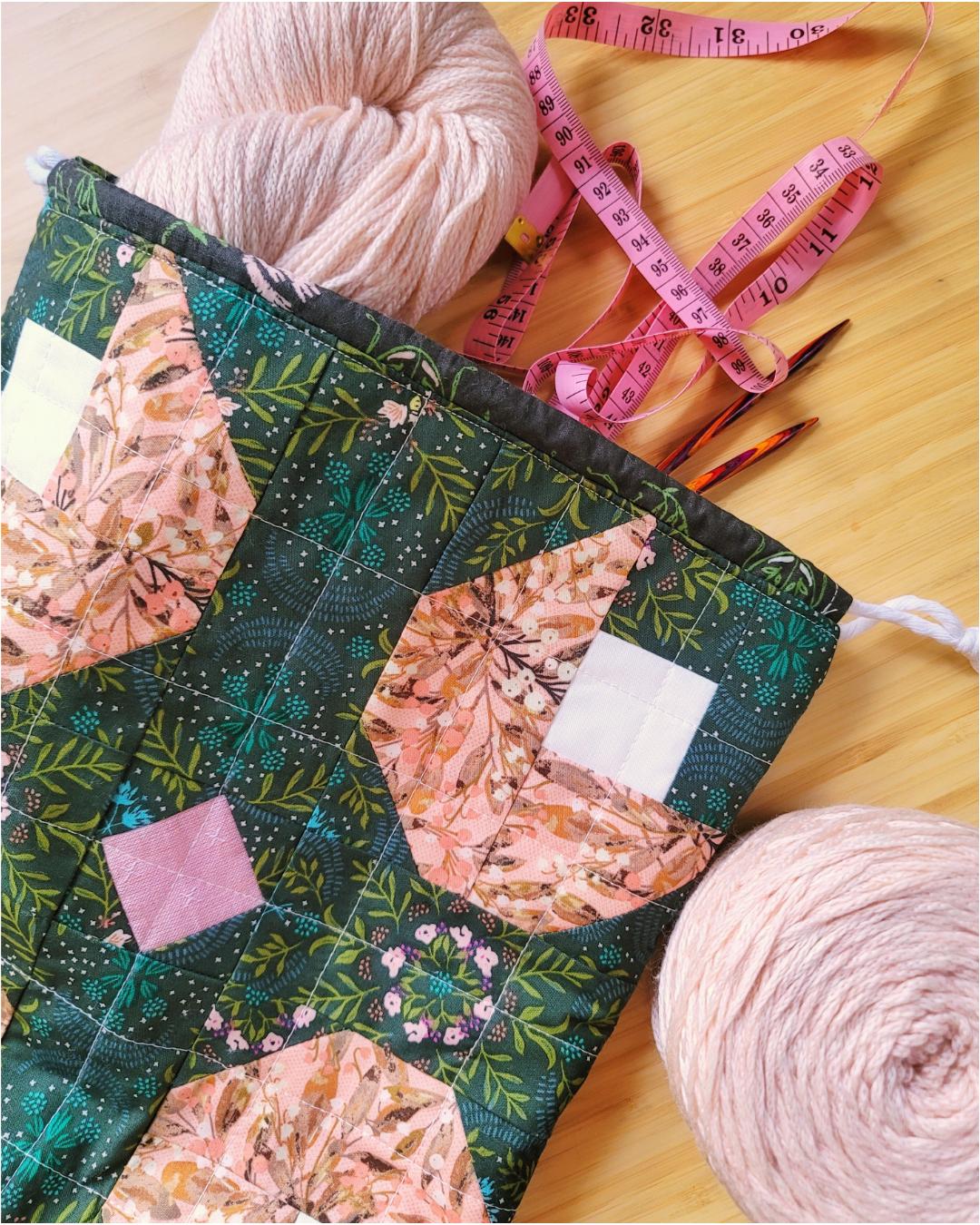 Pink Tulips Handmade Imperfect Patchwork Project Pouch