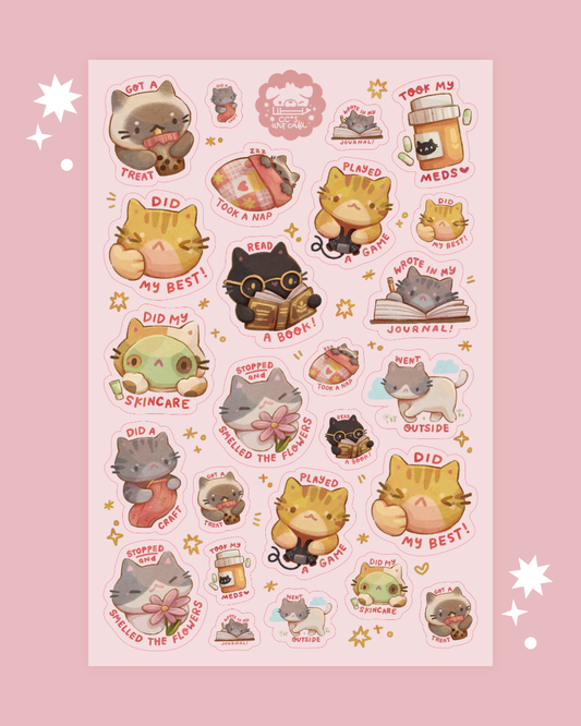 Self Care Kitties Vinyl Clear Sticker Sheet