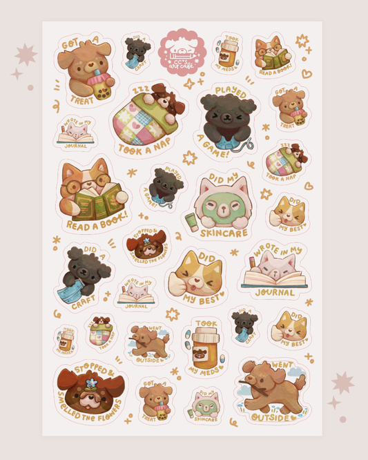Self Care Puppies Vinyl Clear Sticker Sheet