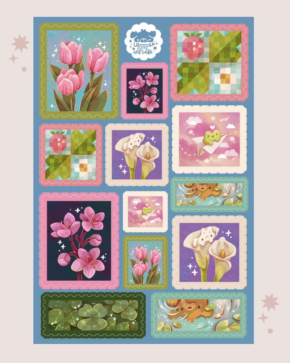 Spring Stamps Vinyl Sticker Sheet – ccsartcafe