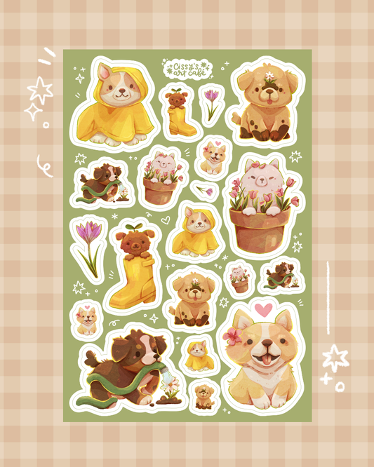 Spring Puppies Vinyl Sticker Sheet