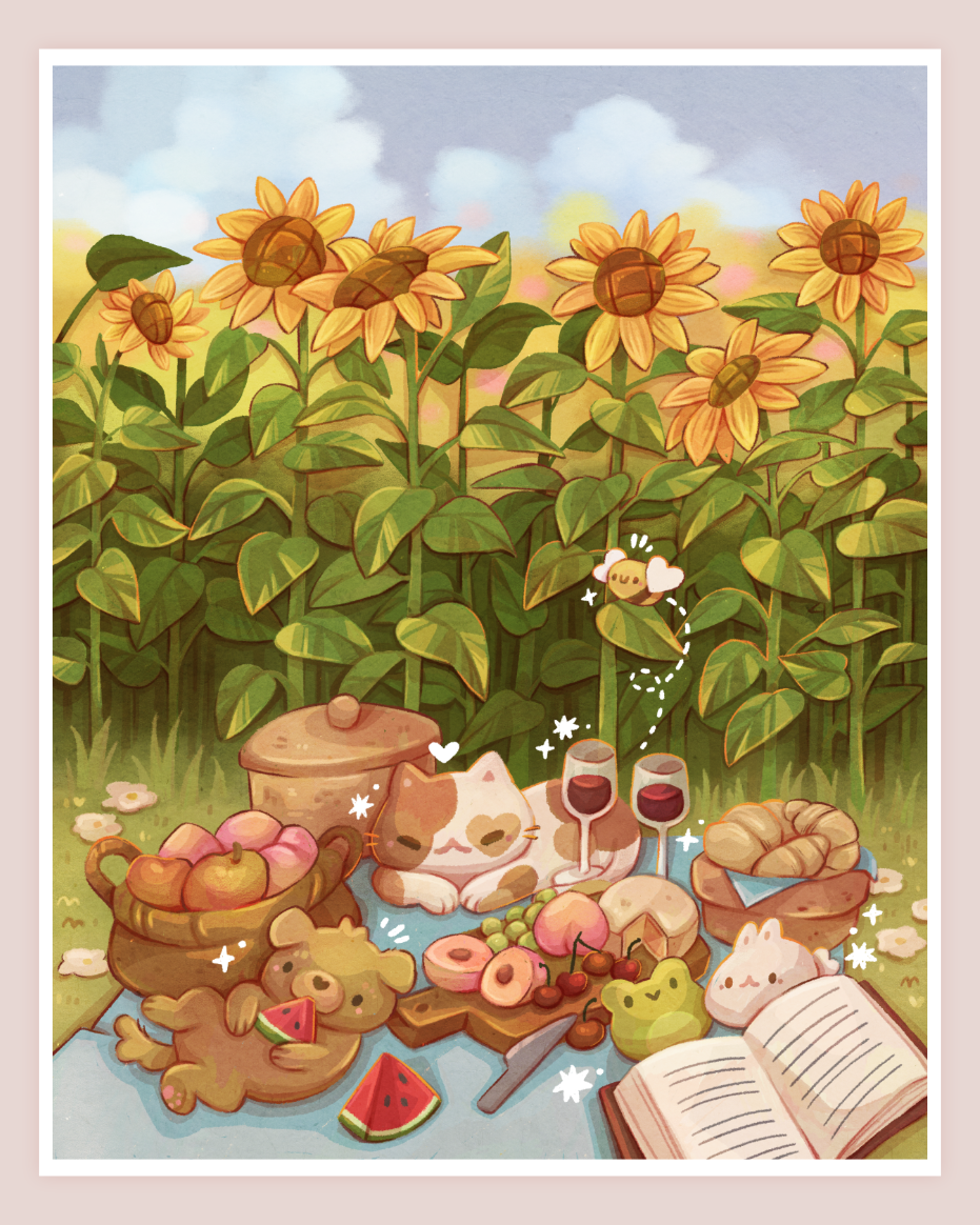 Sunflower Picnic Large Art Print