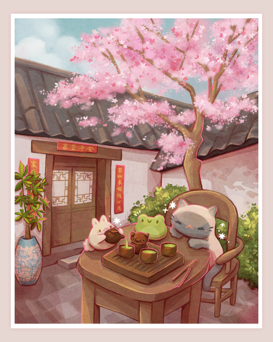 Spring Tea Garden Large Art Print