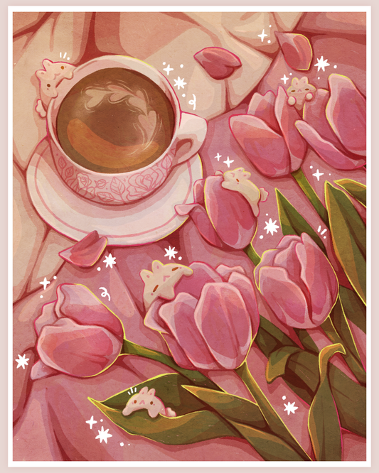 Tulips and Coffee Jumbo Art Print