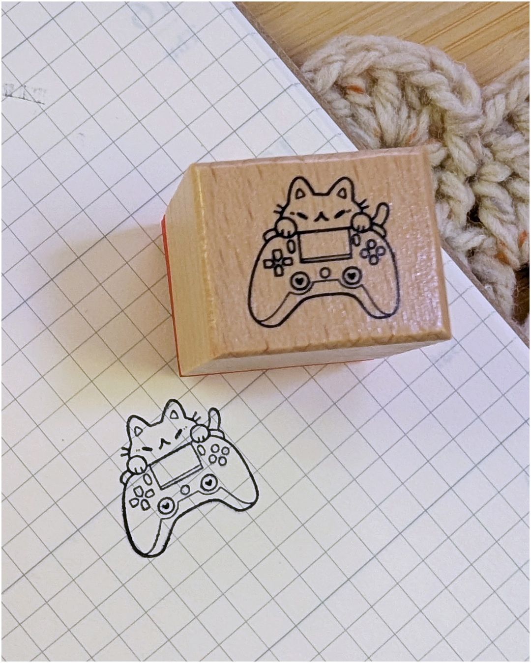 Gamer Kitty Small Wood Stamp