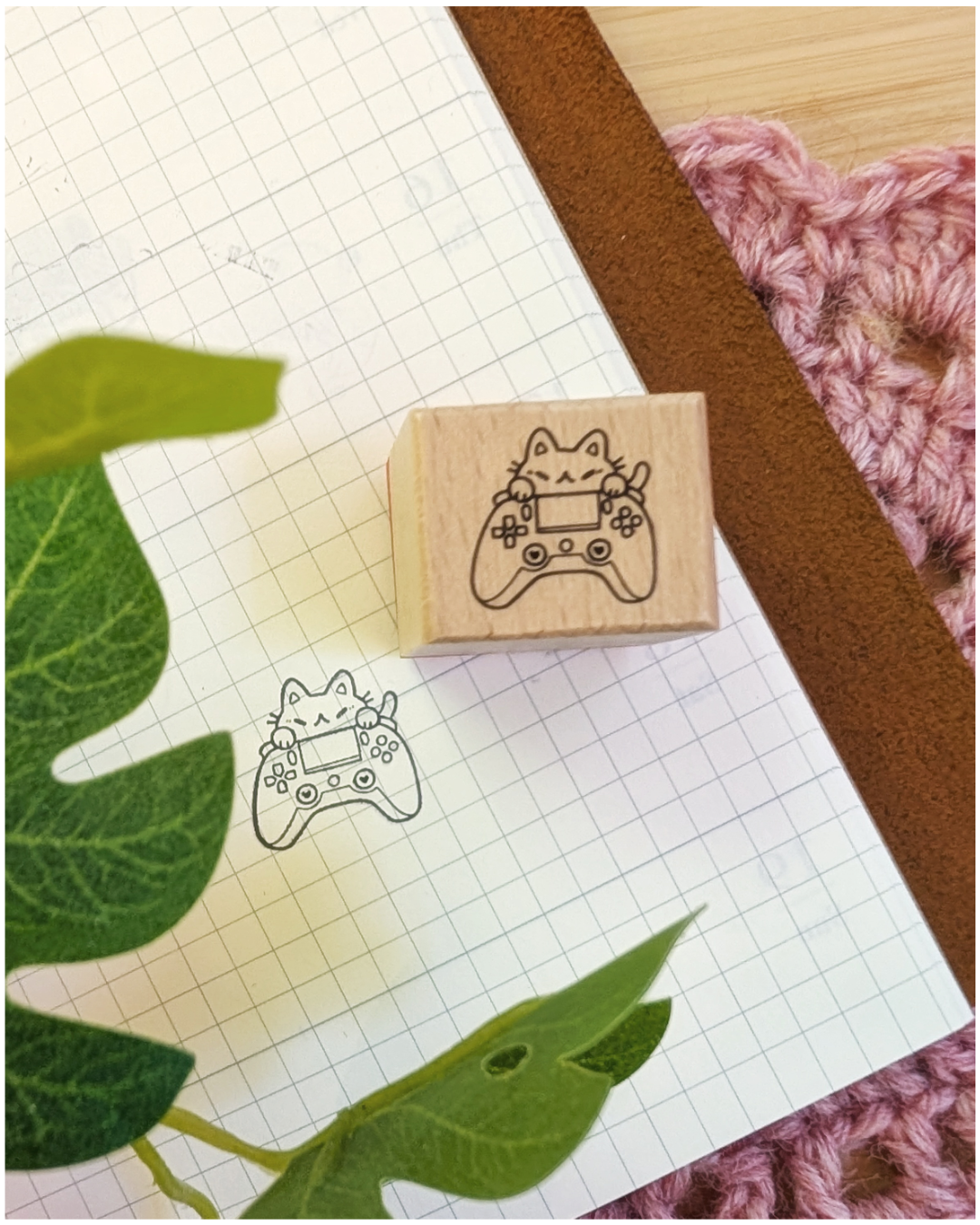 Gamer Kitty Small Wood Stamp