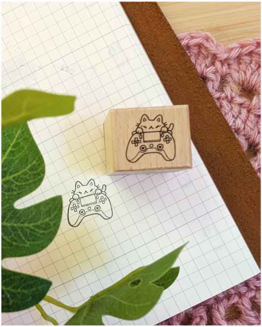 Gamer Kitty Small Wood Stamp
